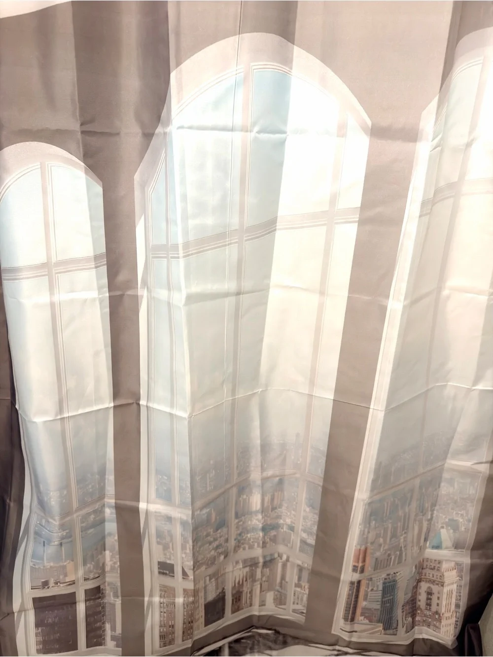 Window Cityscape Printed Shower Curtain- Neutral Tones